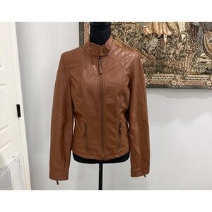 Therapy By Lane Crawford Jacket Womens Small Brown Faux Leather Moto Biker